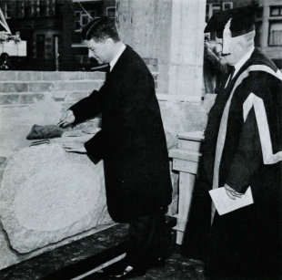 Hon. Paul Gérin-Lajoie laying the Cornerstone at the Laying of the Cornerstone ceremy