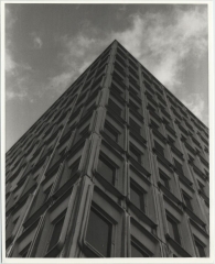 Outside of Hall Building looking towards the sky