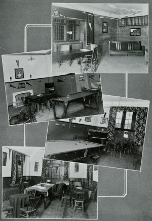 Old black and white collage photo containing four photos of four different offices from Loyola College Review, 1928