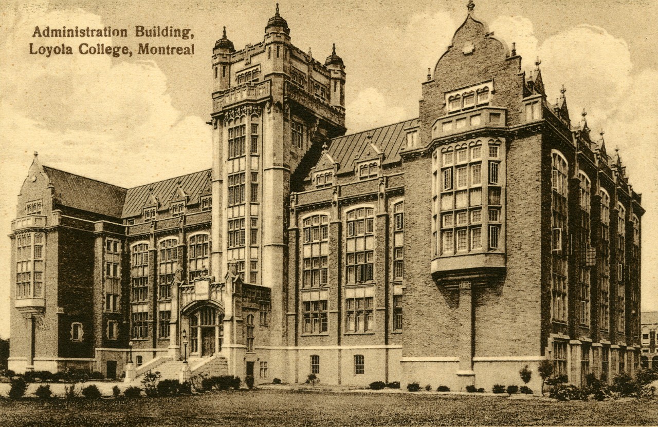 Old black and white photo of the Administration building, Loyola College
