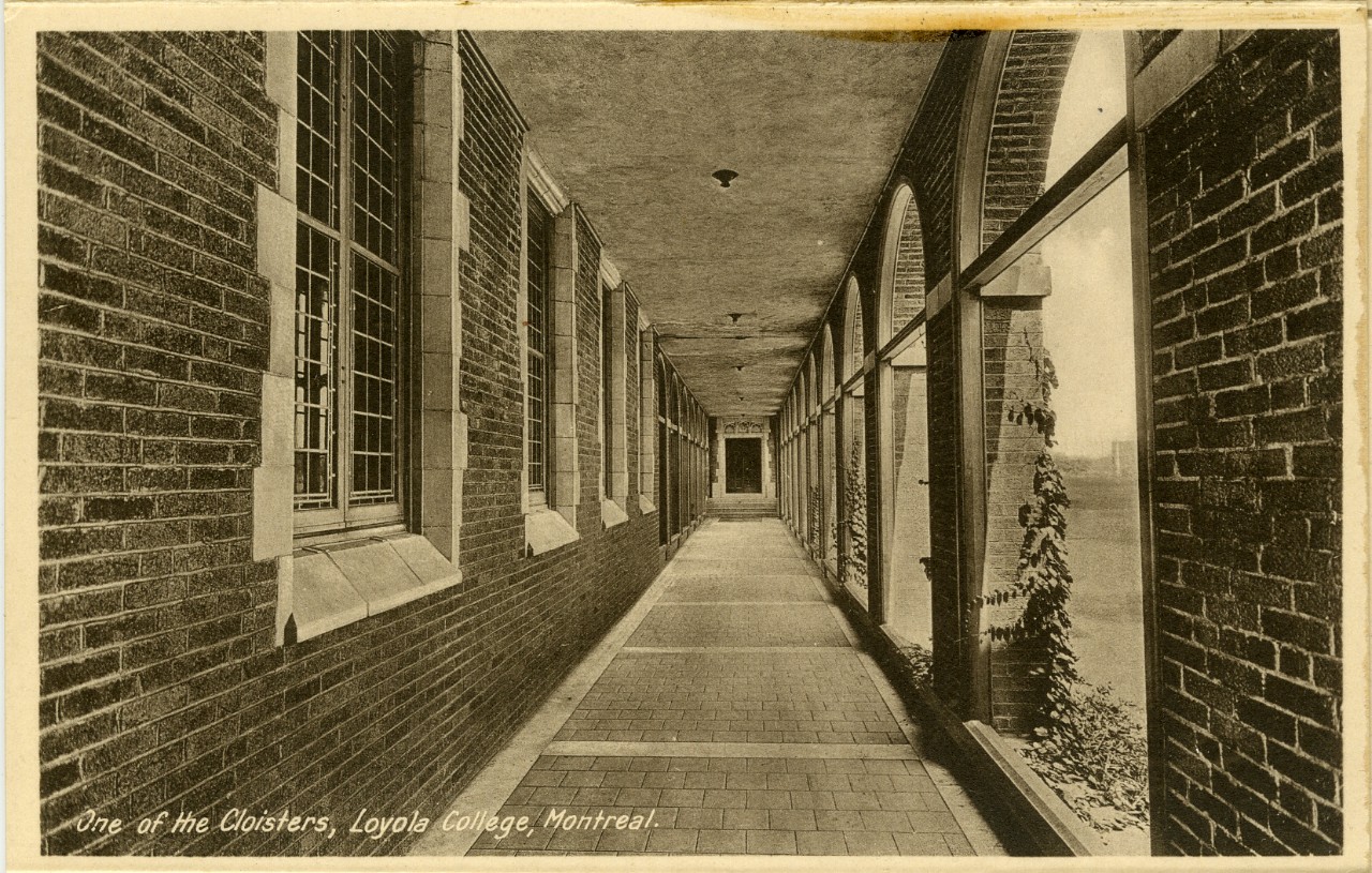 Black and white image of one of the Cloisters in Loyola College