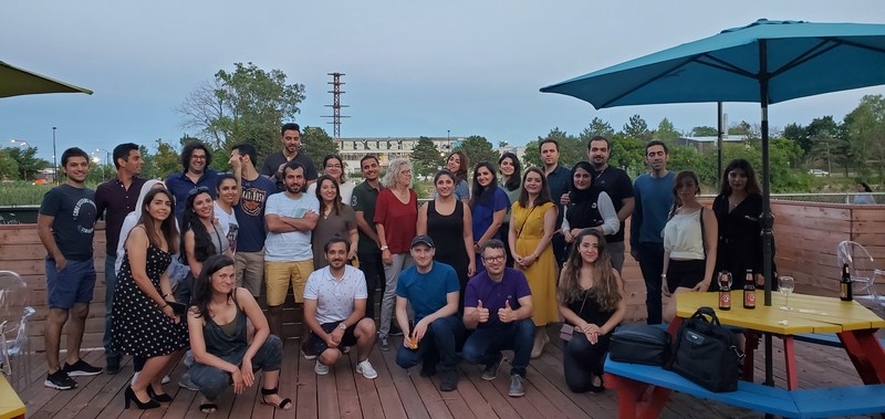 The summer course 2020 group on a patio during a visit to the Eco-quartier Lachine-Est project site