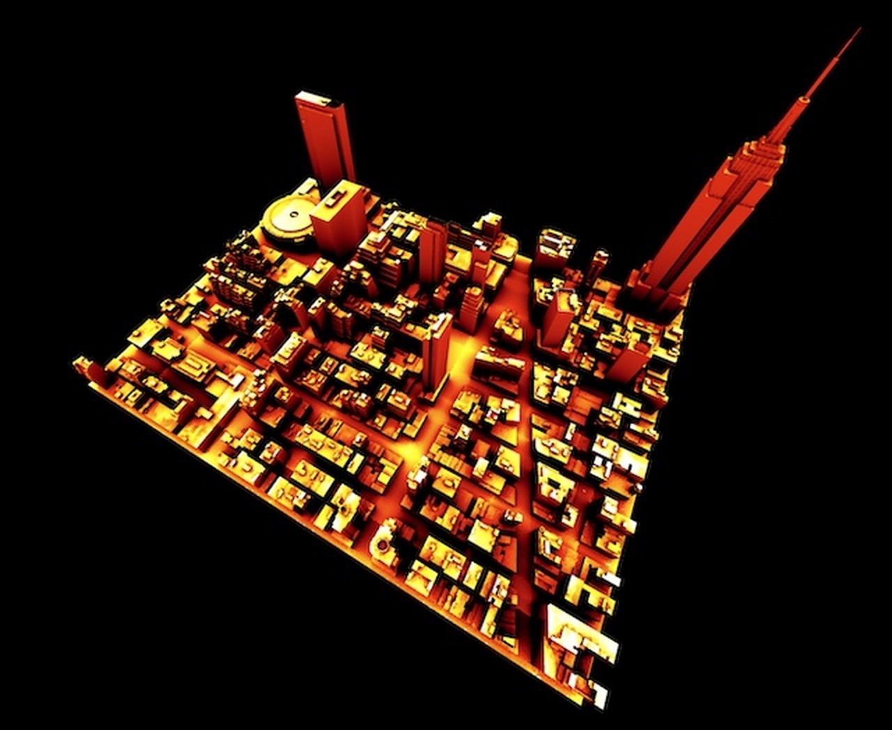 3D heat exchange simulation map of 3x8 building blocks