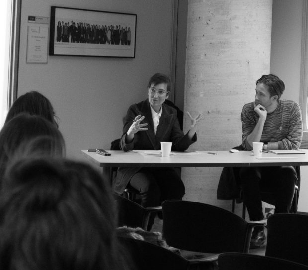 Institute Members Johanne Sloan and August Klintberg giving a presentation