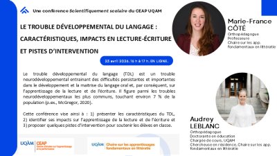 Graphic for the CEAP UQAM session with Marie-France Cote and Audrey Leblanc