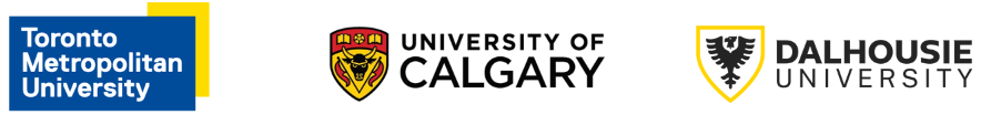 Logos of Toronto Metropolitan University, University of Calgary and Dalhousie University