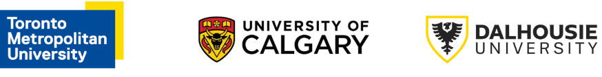 Logos of Toronto Metropolitan University, University of Calgary and Dalhousie University