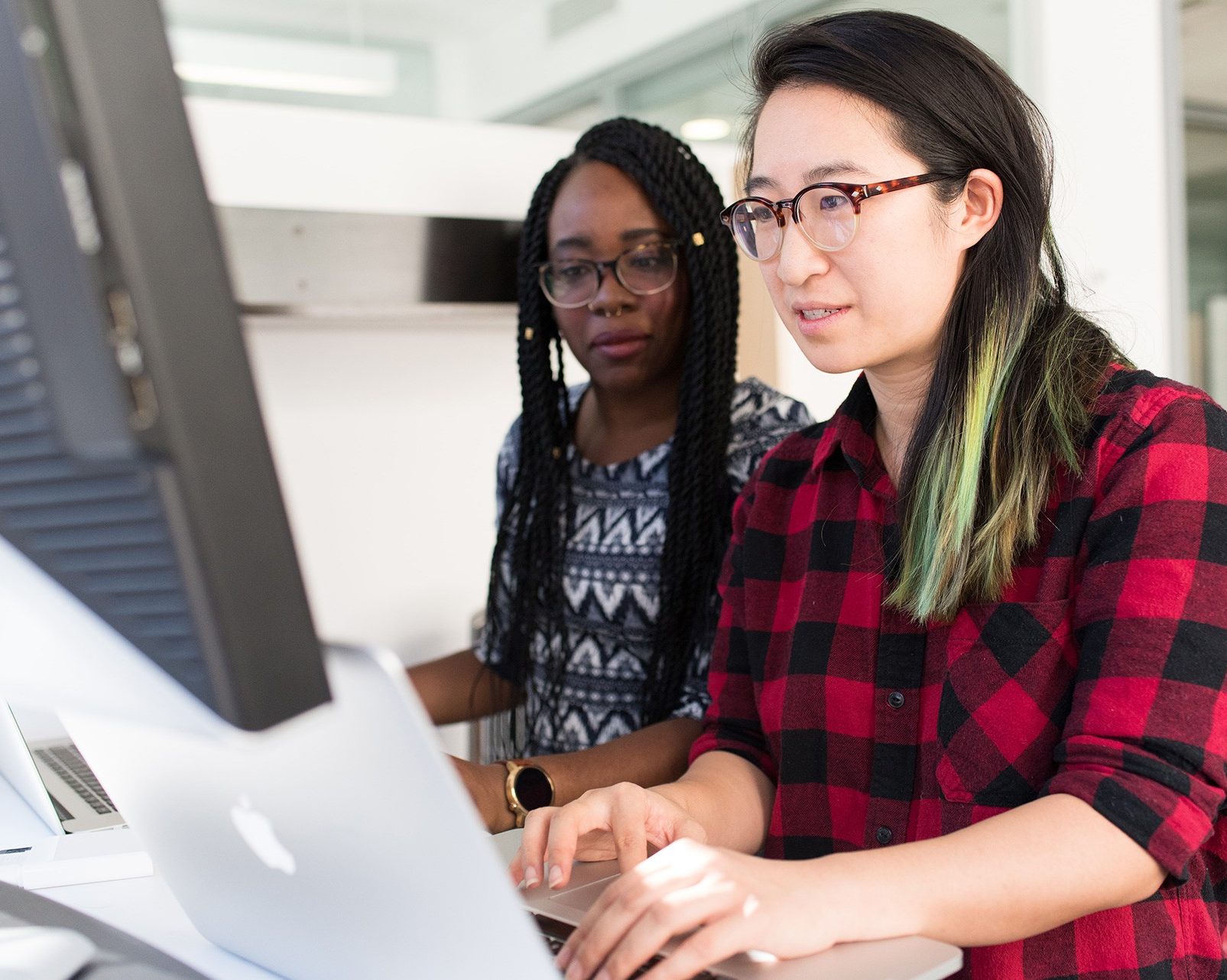 Students using a computer