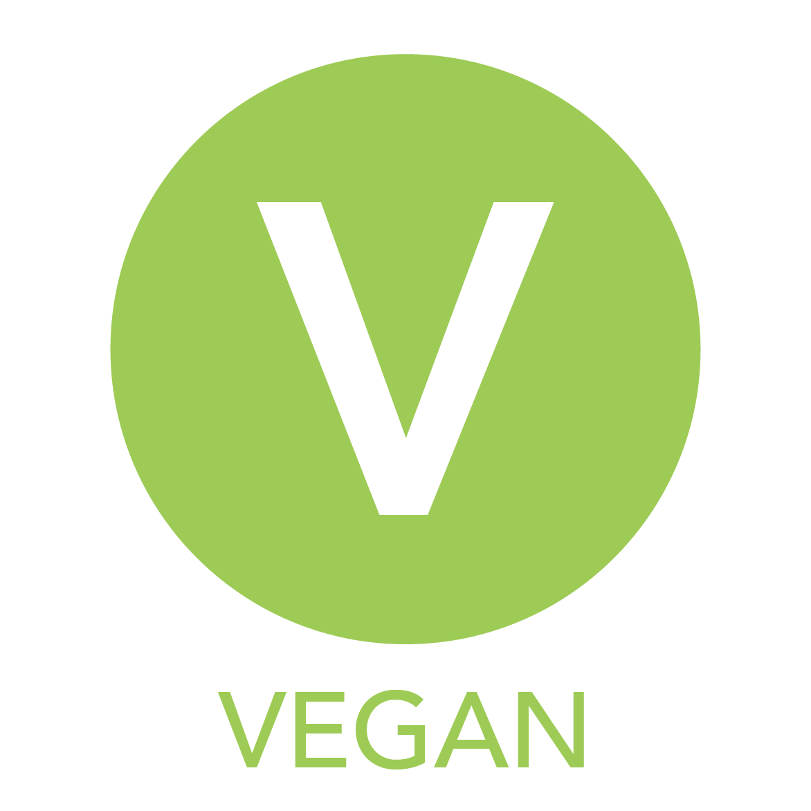 the letter "V" in a light green circle, means "vegan"