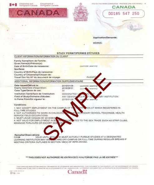 SAMPLE STUDY PERMIT Sample of Canadian new student study permit