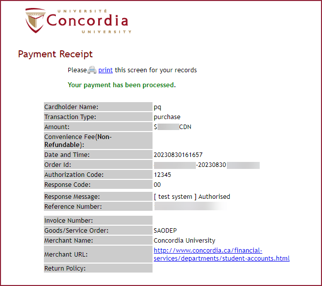 Payment receipt Payment receipt