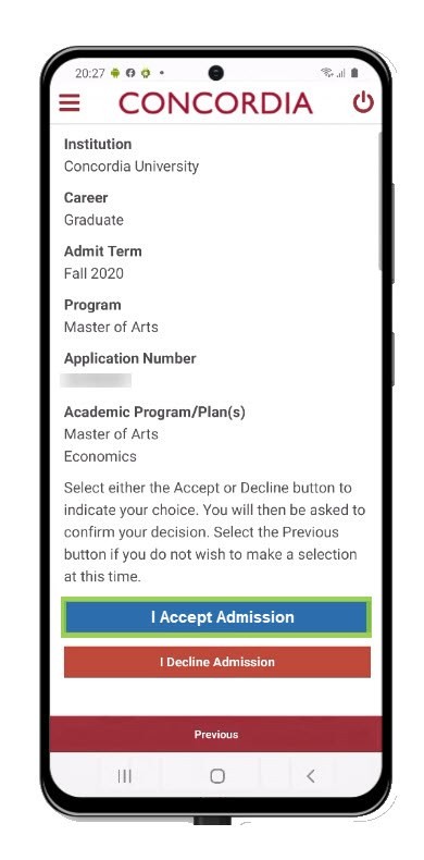 Accept Admission Accept Admission