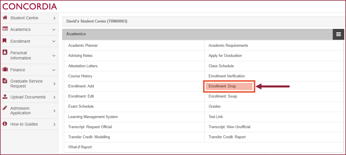 A desktop device screen grab showing how to drop a course.