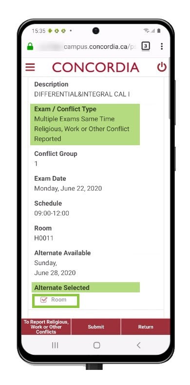 My Exam Schedule page
