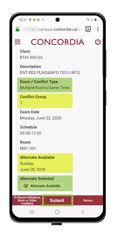 Exam/Conflict Type Exam/Conflict Type