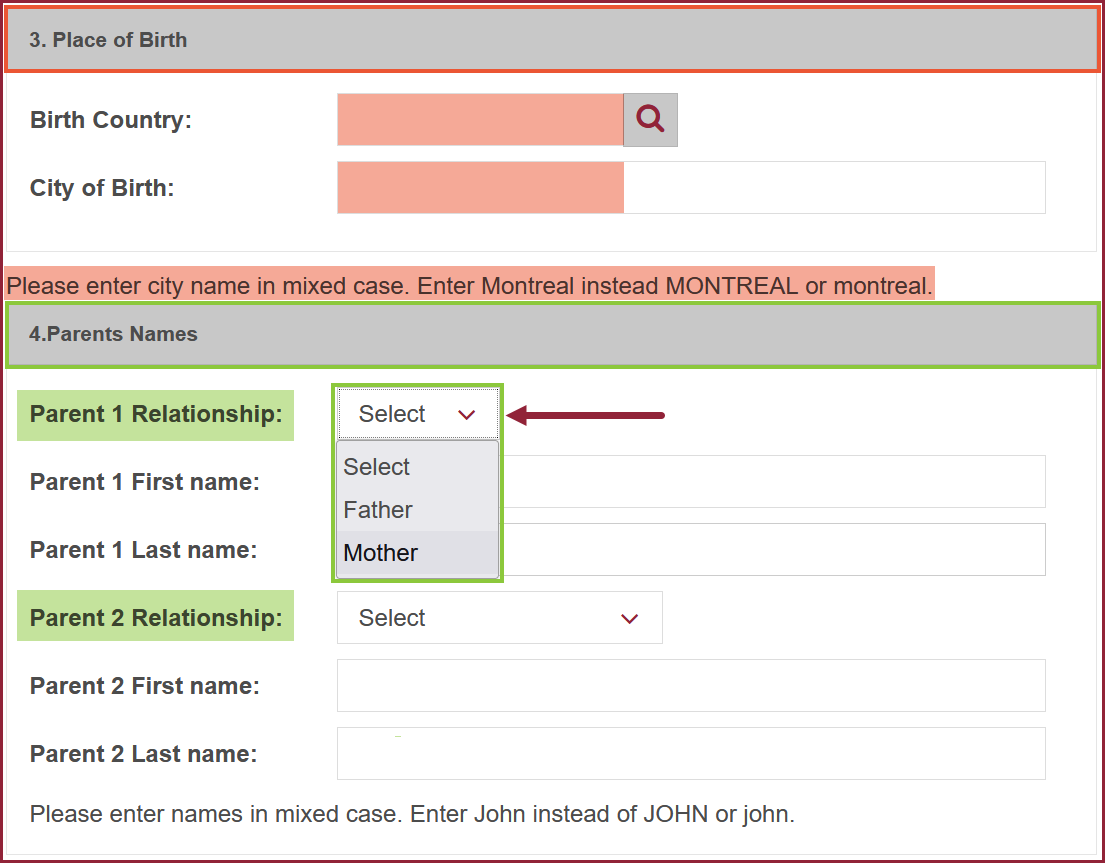 Birth and parents information Birth and parents information