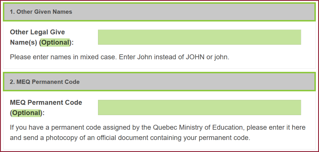 Given Names and MEQ Permanent Code Given Names and MEQ Permanent Code