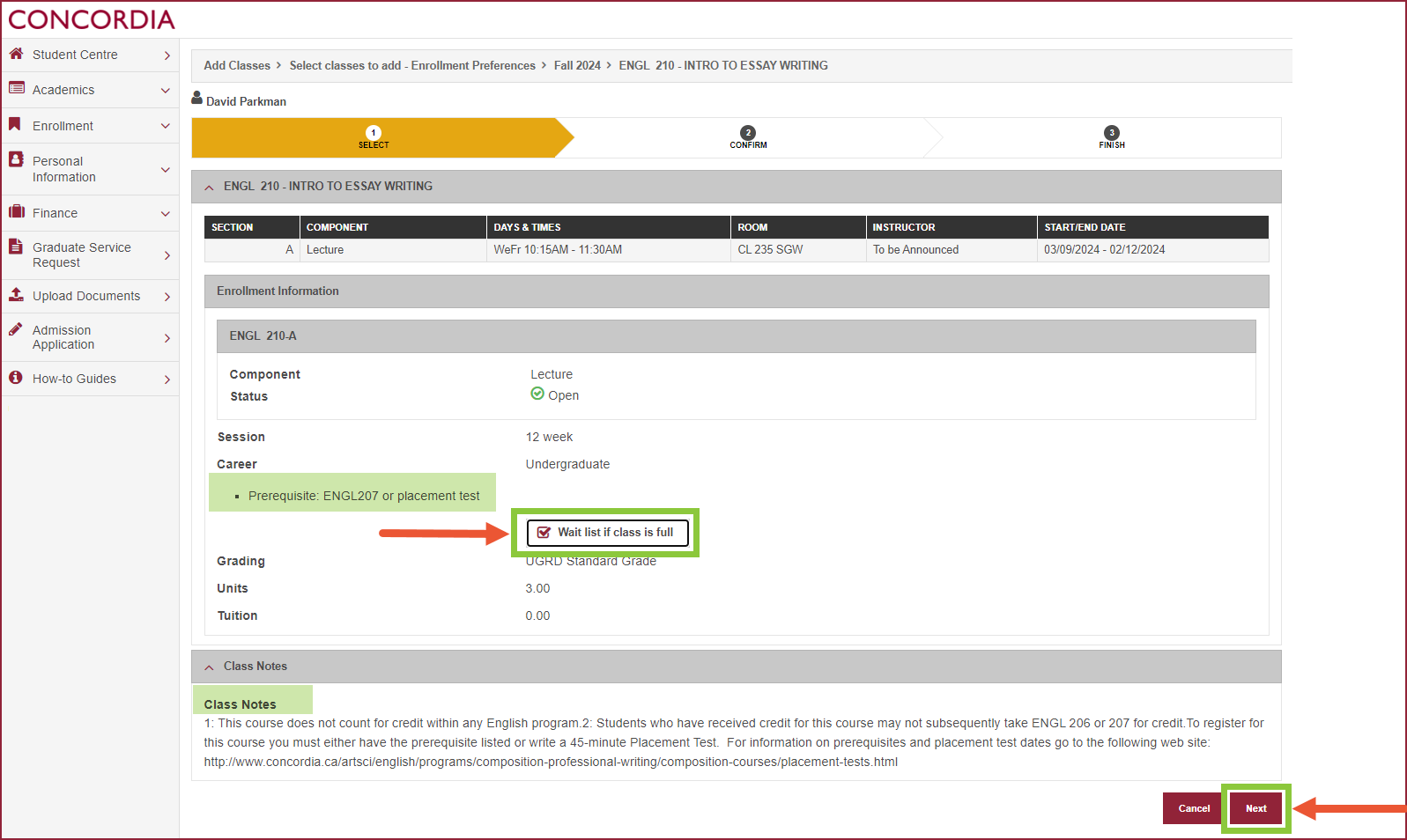 A desktop device screen grab showing how to enroll in a course.