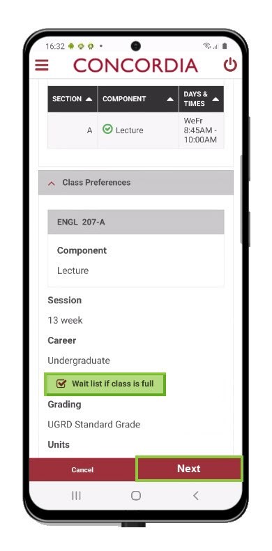 Wait list if class is full Wait list if class is full