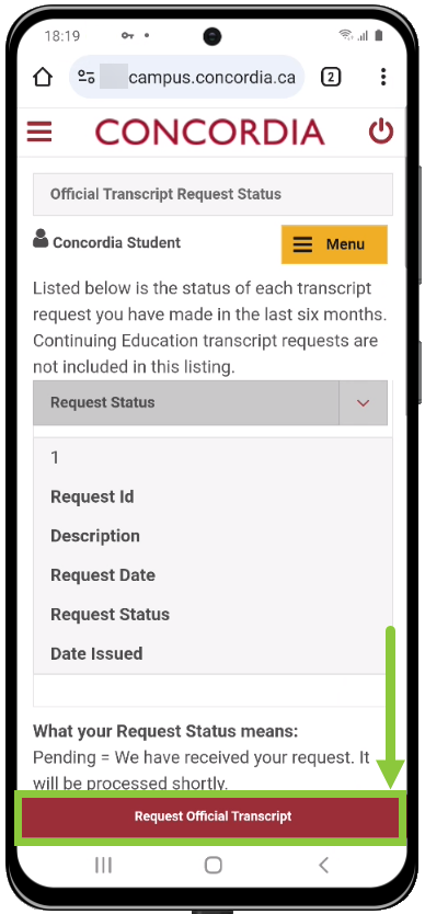 Request Official Transcript Request Official Transcript