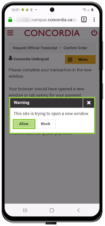Allow pop-up Allow pop-up