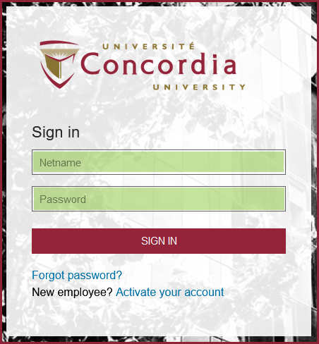 Screenshot of the Student Centre Sign in screen showing fields for netname, password and a button to Sign in