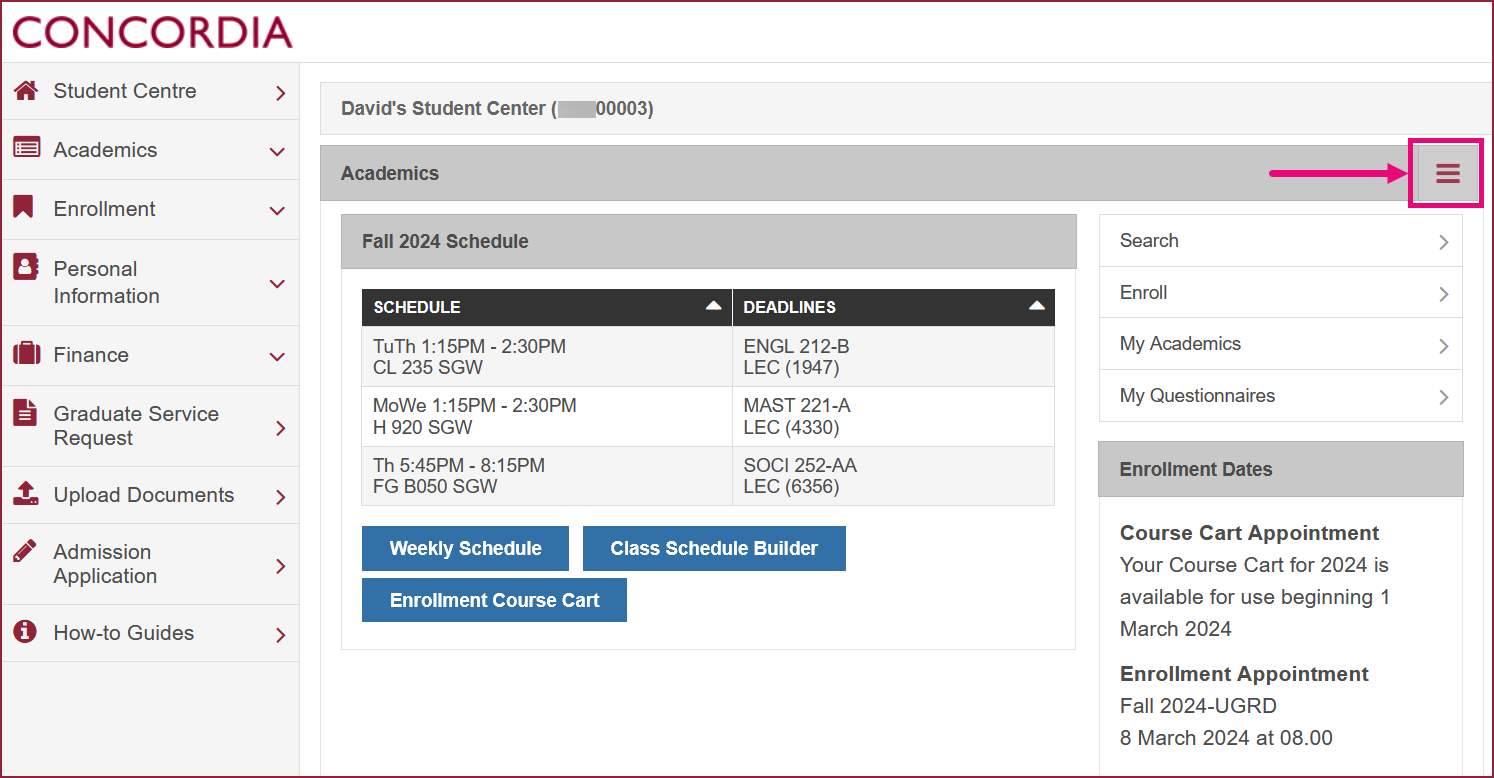 A desktop device screen grab showing how to swap a course.