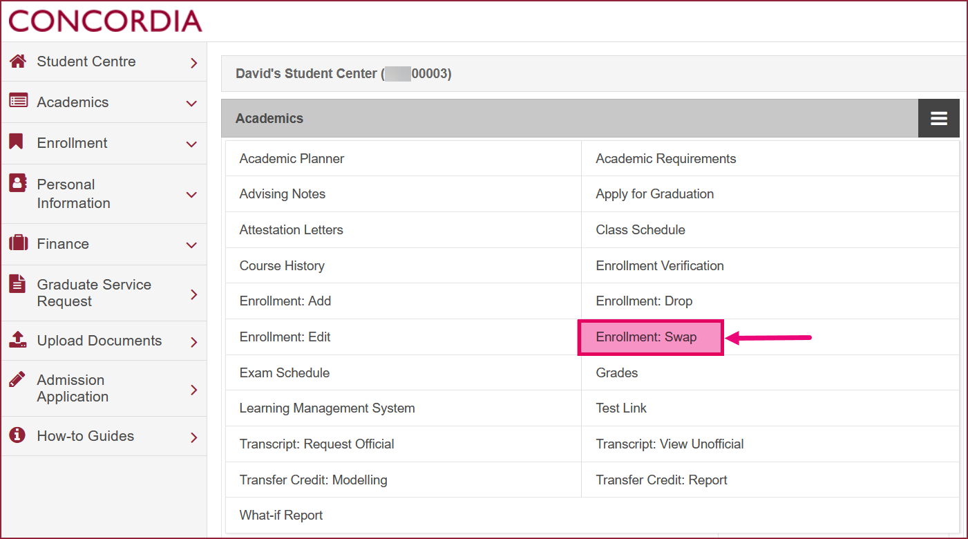 A desktop device screen grab showing how to swap a course.