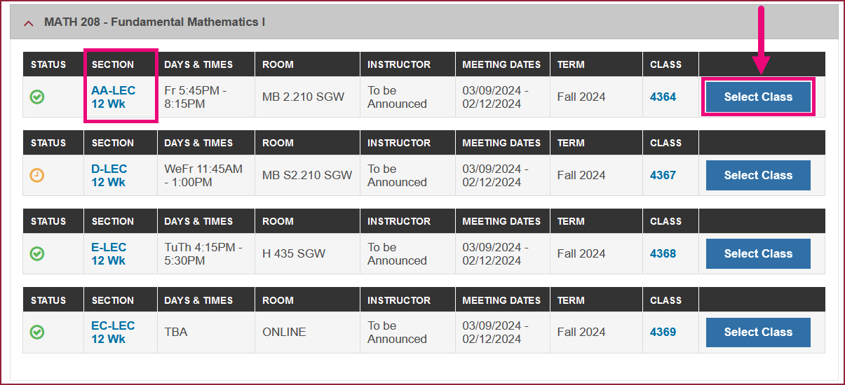A desktop device screen grab showing how to swap a course.