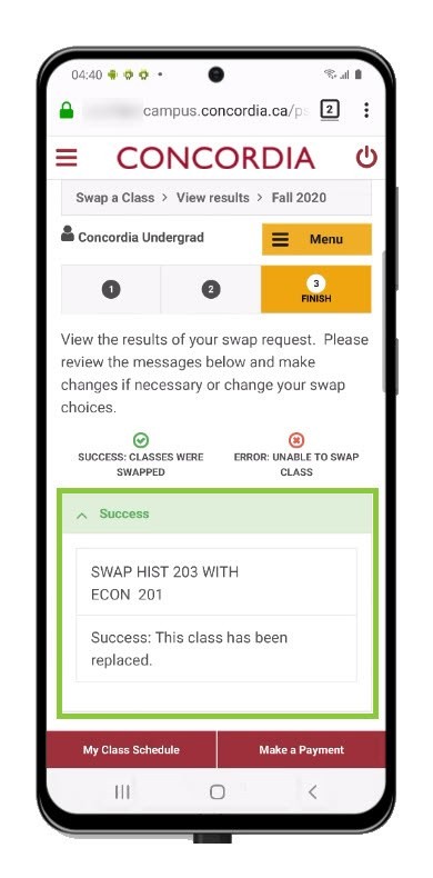 Course swapped - successful Course swapped - successful