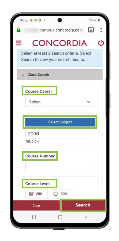 Class search criteria Class search criteria