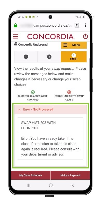 Course swap error Course swap error