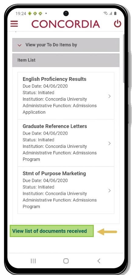 View list of documents received View list of documents received