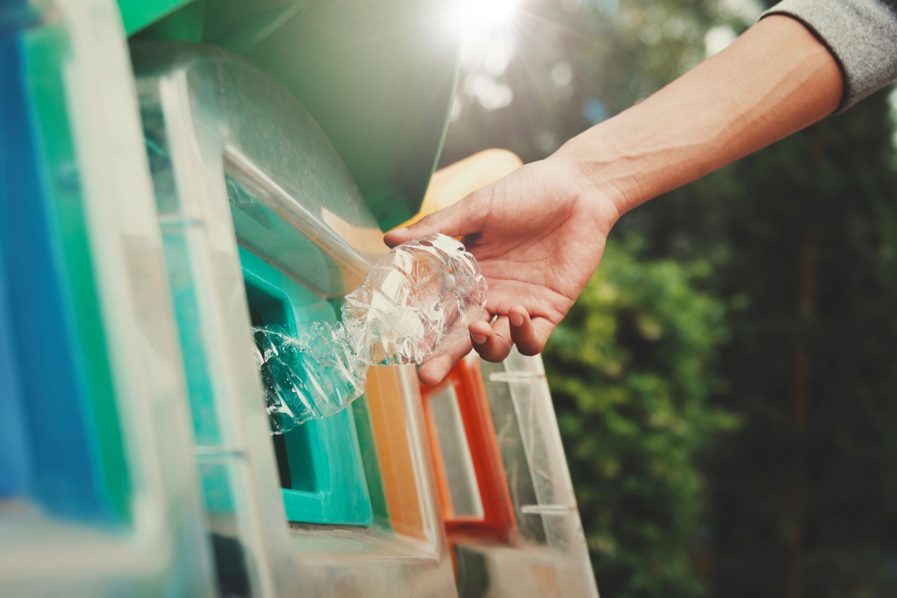 Plastic bottle being recycled.