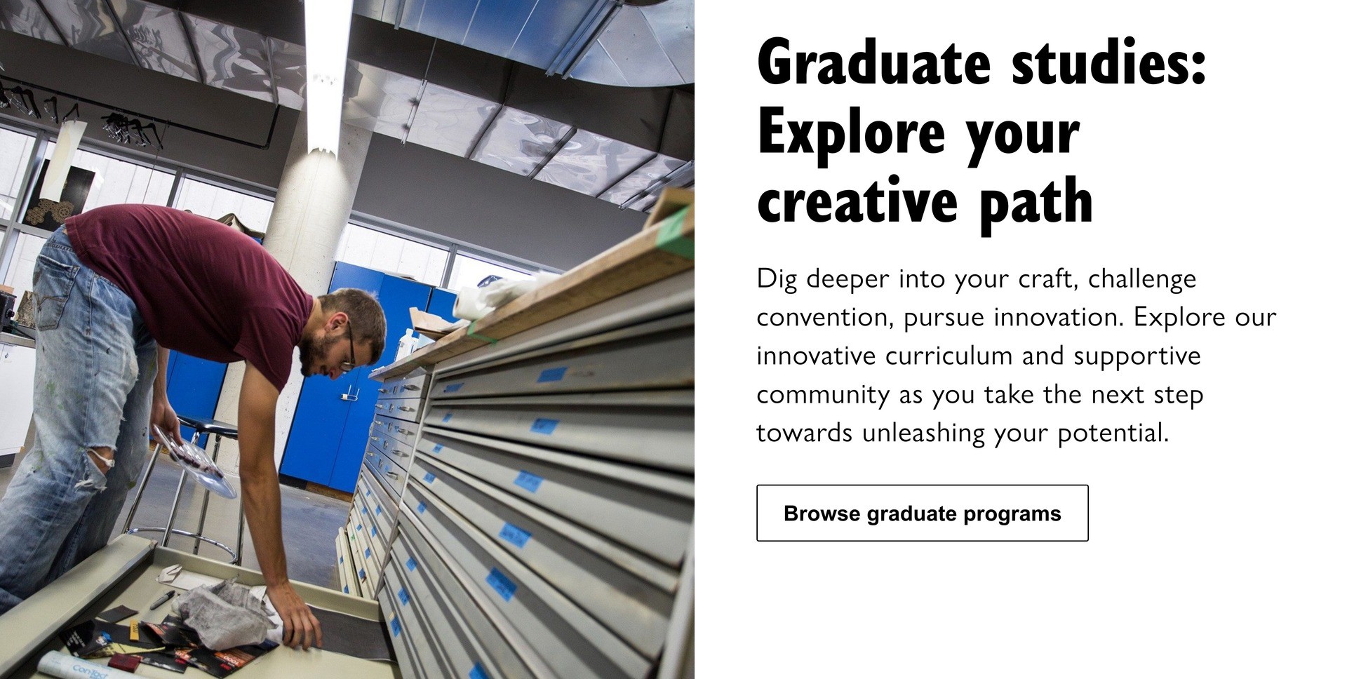 Screenshot of a Fine Arts web page with button that reads Browse graduate programs