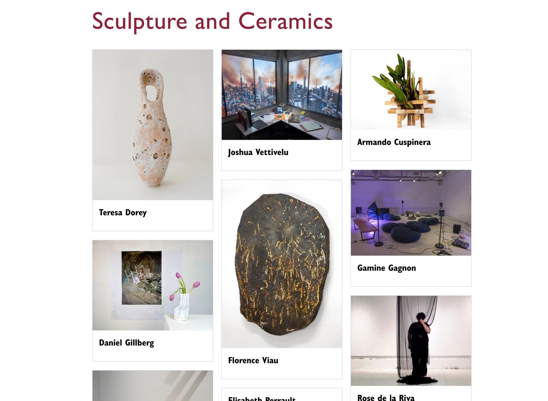 Screenshot showing Sculpture and Ceramics cards in masonry layout. Cards are displayed in 3 columns. Some cards are longer than others.