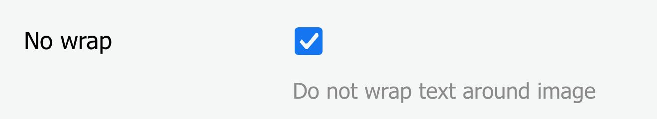 Image settings tab, with checkmark beside "No wrap"