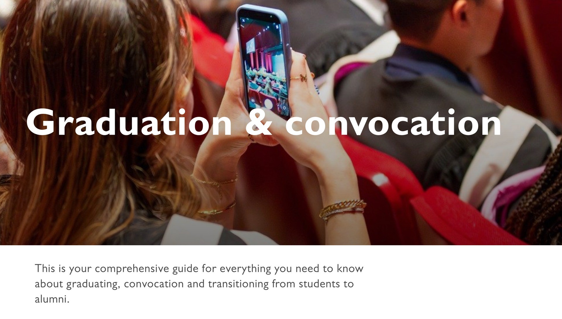 Introduction on Graduation & convocation page reads "This is your comprehensive guide for everything you need to know about graduating, convocation and transitioning from students to alumni."