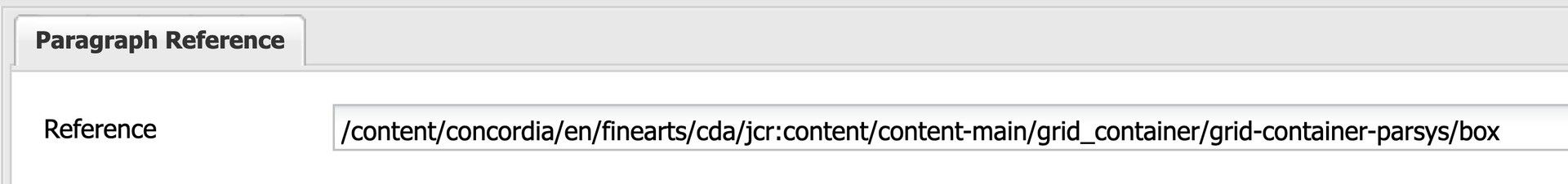 Screenshot showing Reference field, containing the path and details of a reference