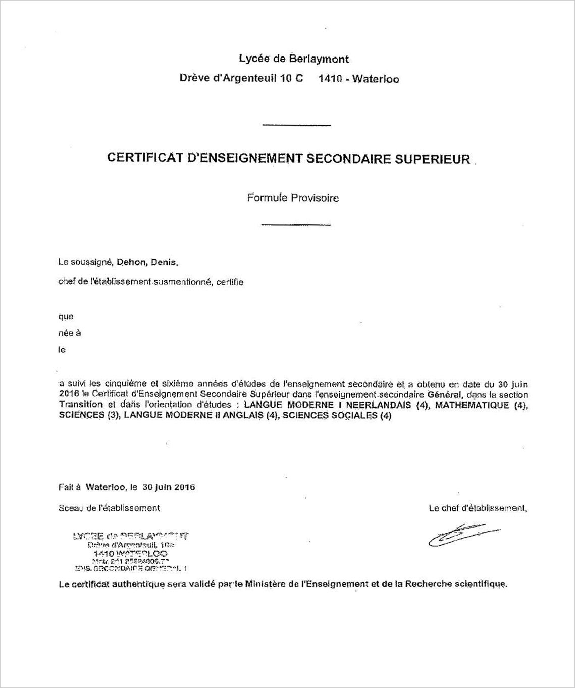 Certificat d’enseignement secondaire supérieur (CESS) belge