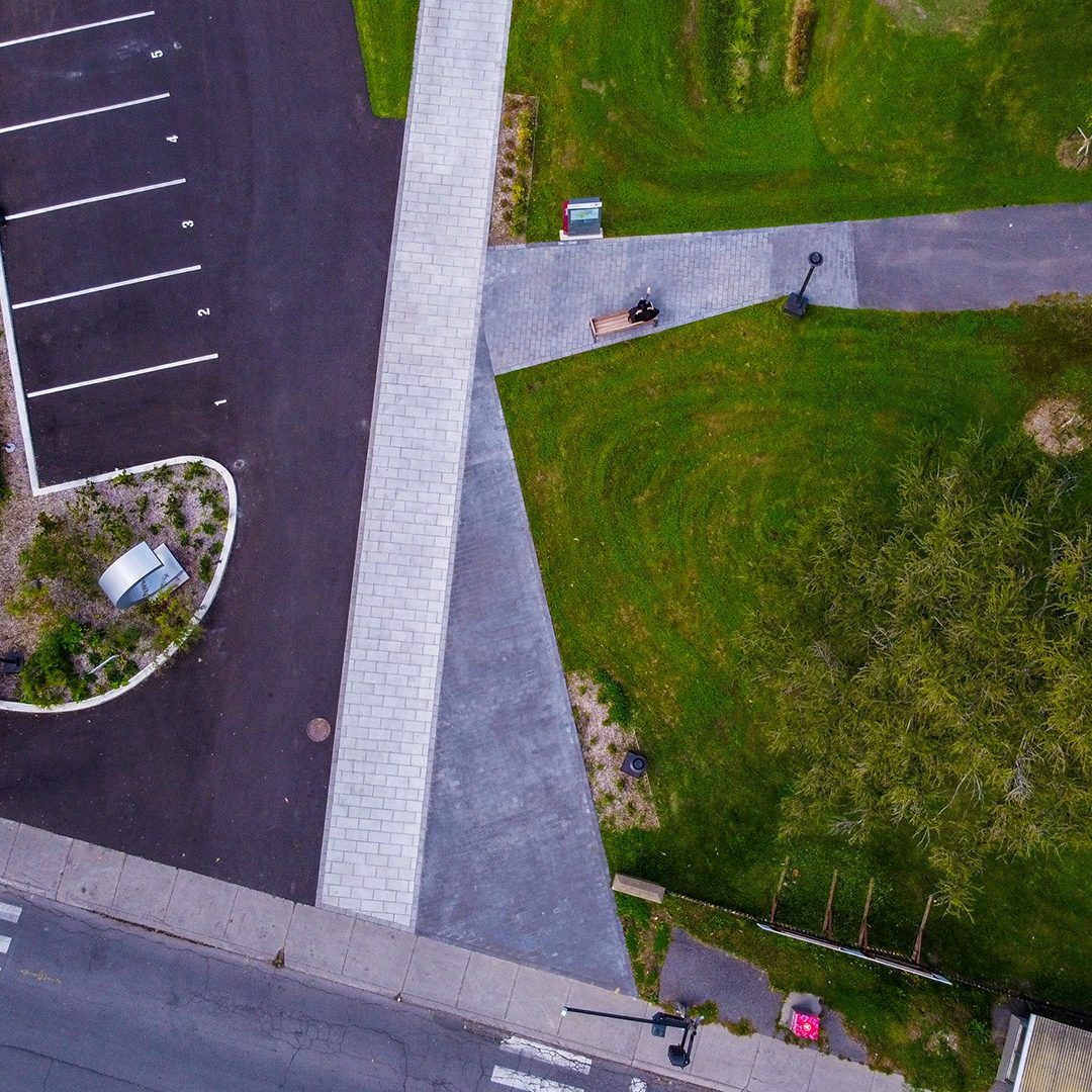 aerial view of pathways and green space on Concordia's Loyola campus