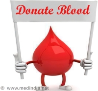 clip art style of blood drop with a sign that reads 'donate blood'