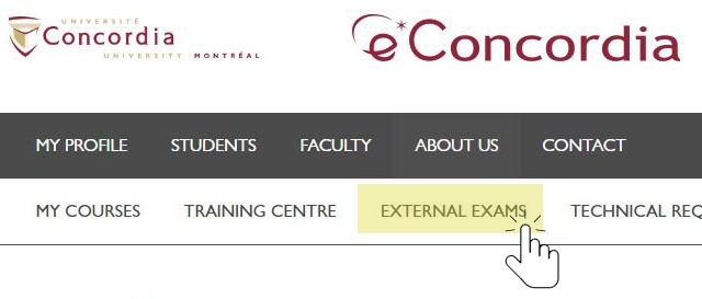 eConcordia's External Exams tab