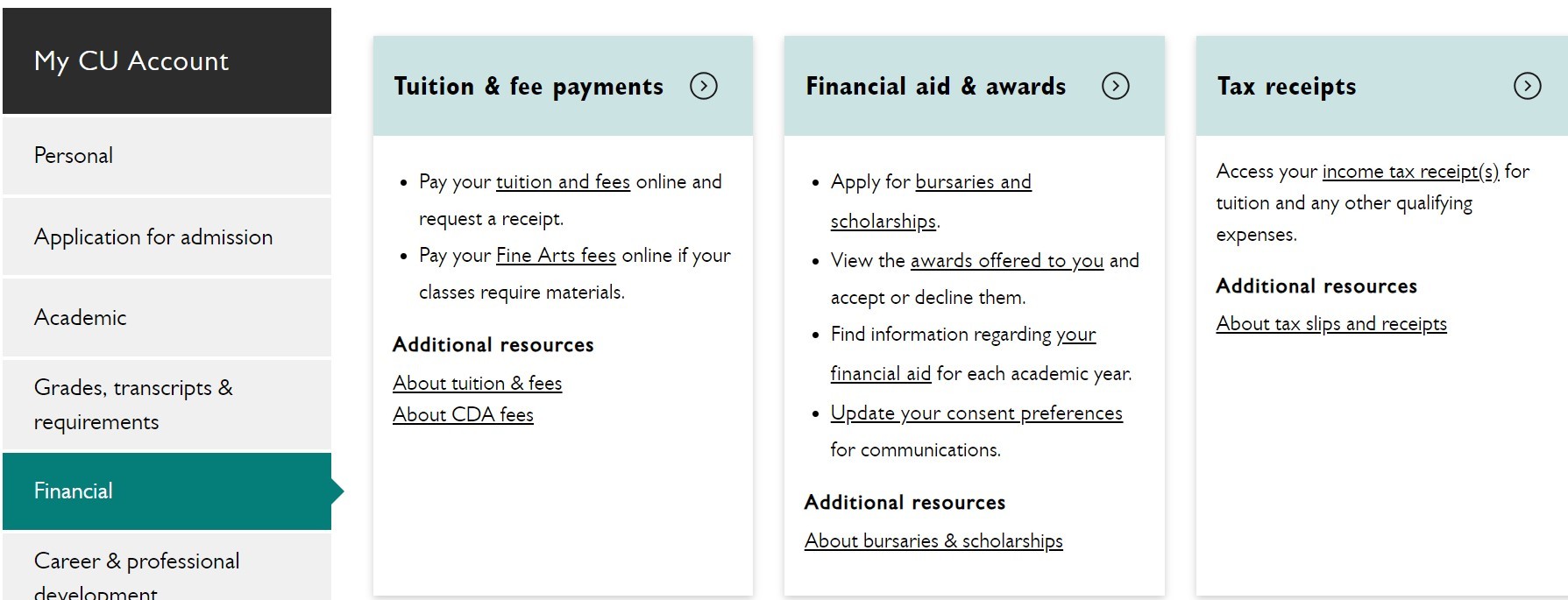 Application for admission link shown in a screen grab from a desktop device.