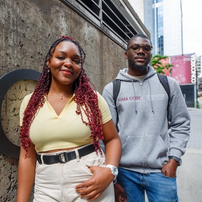 Two Concordia students outside