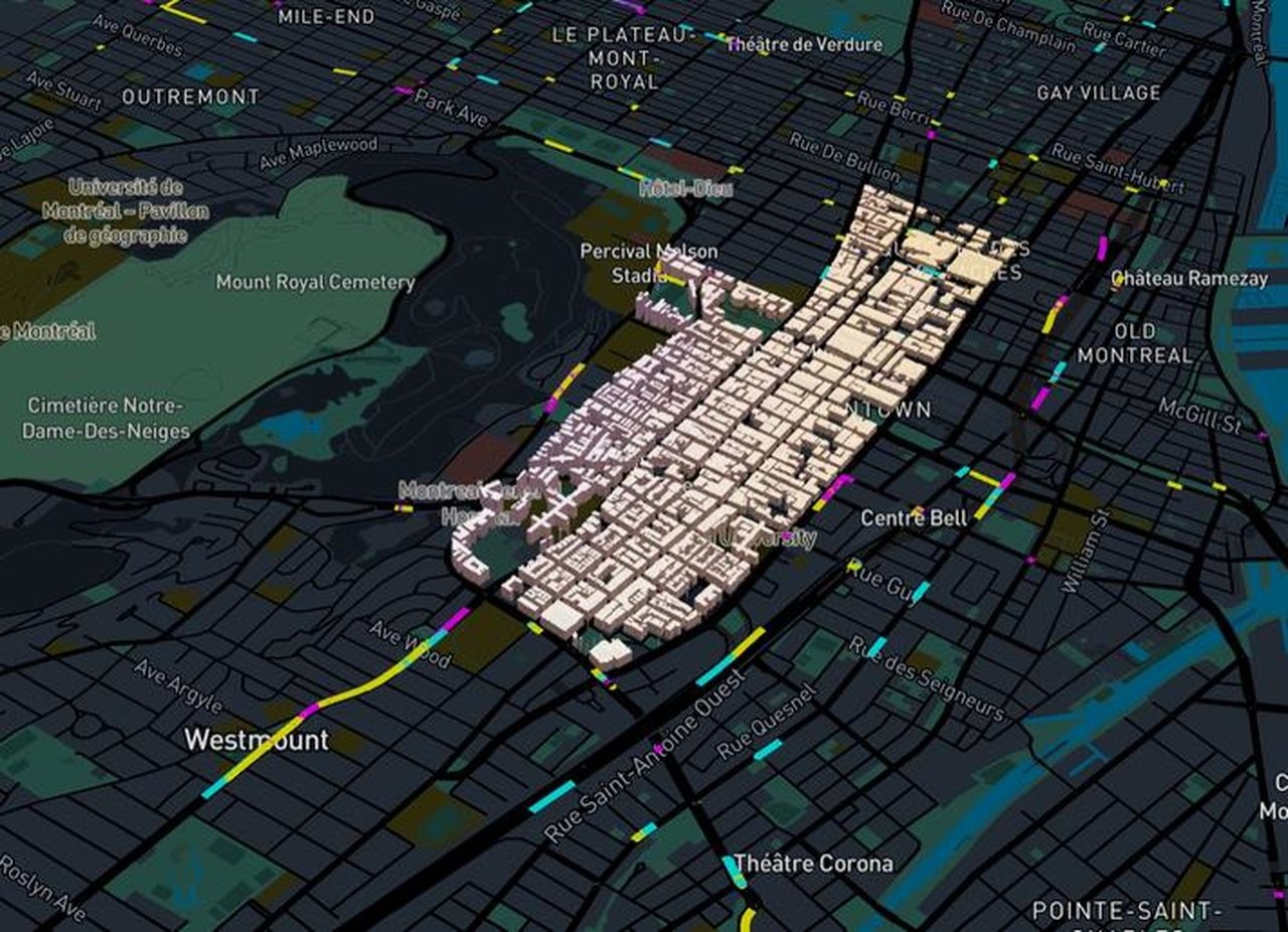 Carte de simulation de la circulation en 3D à Montréal