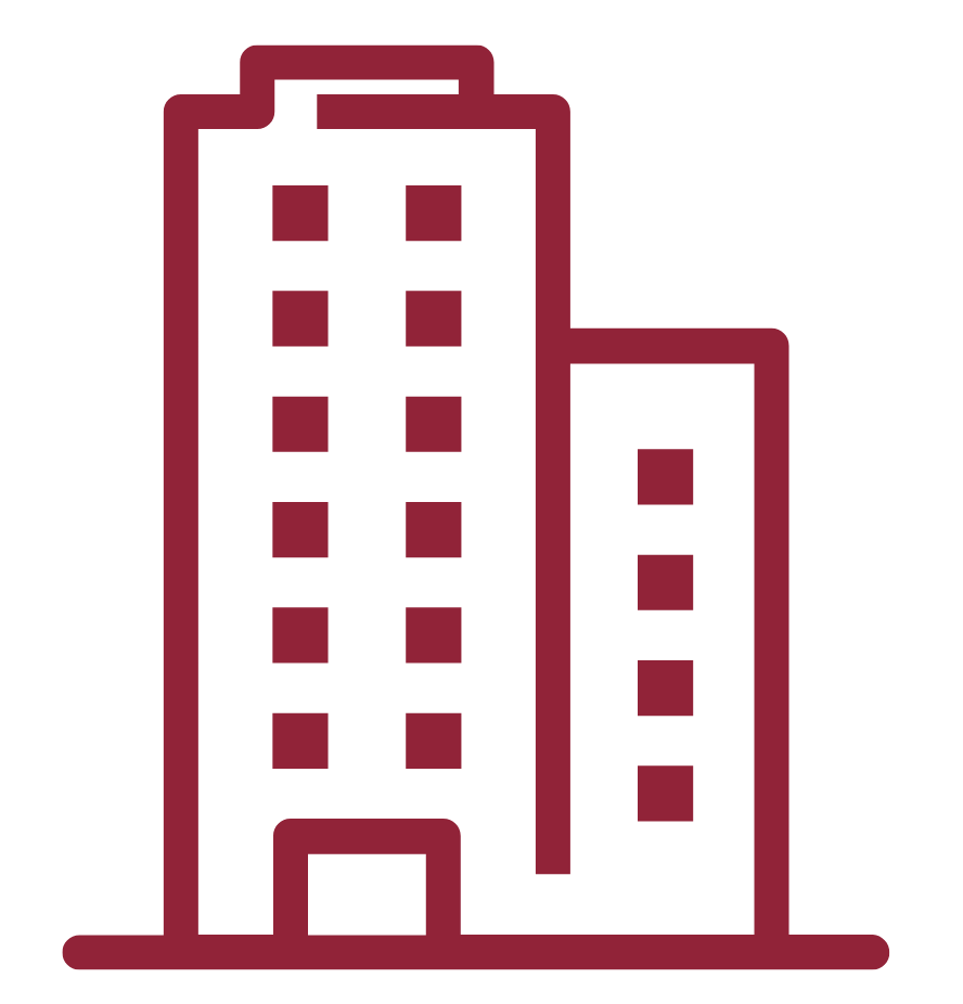 A detailed 3D model visualization of an urban area with various layers indicating different aspects of the built environment. It features a services menu with options such as 'Building Info', 'Energy Demand' and 'Network Solution'.