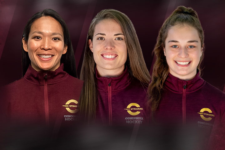 From left, head coach Julie Chu, veteran Brigitte Laganière and rookie Émilie Lavoie.