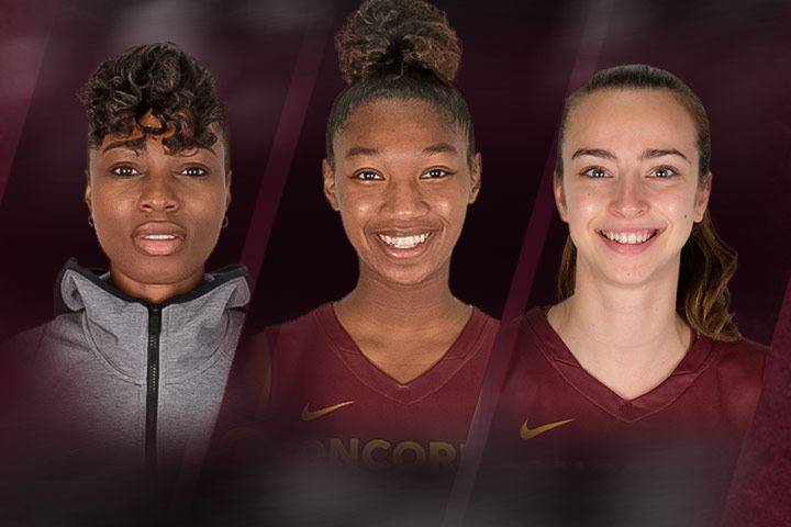 From left, head coach Tenicha Gittens, forward Nelly Owusu and guard Myriam Leclerc.