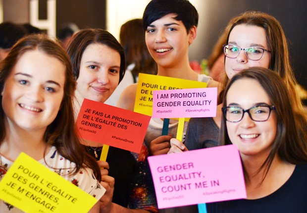 Young Canadians come together to promote gender equality as part of the Speaking Rights Program.| Photo courtesy of Equitas Young Canadians come together to promote gender equality as part of the Speaking Rights Program.| Photo courtesy of Equitas